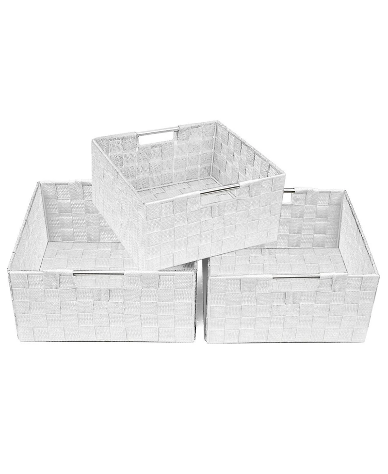 Sorbus 3 Piece Stackable Woven Basket Organizer Set with Built-In Carry Handles - Stylish Storage for any room in the household (Beige)