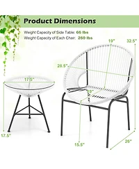 Gouun 3 Pieces Patio Acapulco Furniture Bistro Set with Glass Table