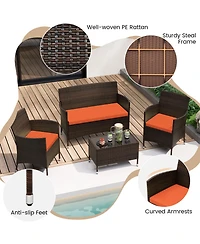 Gouun 4 Pieces Comfortable Outdoor Rattan Sofa Set with Glass Table