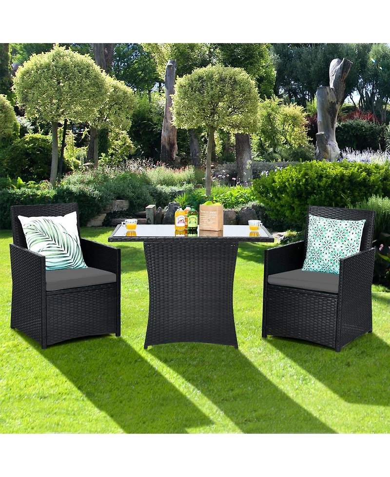 Gouun 3 Pieces Patio Rattan Furniture Set with Cushion and Sofa Armrest