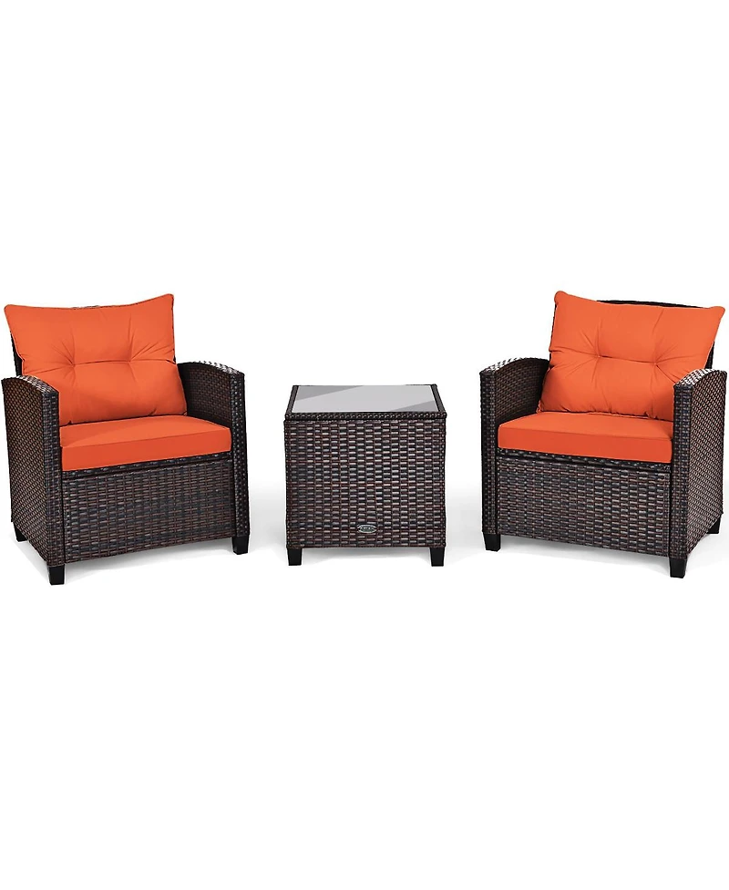 Gouun 3 Pieces Rattan Patio Furniture Set with Washable Cushion