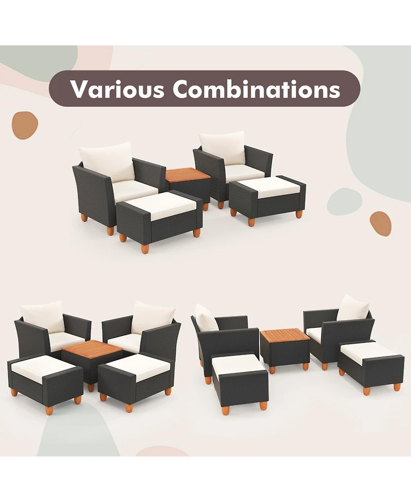 5 Pieces Patio Furniture Set with Loveseat and Armchairs for Porch