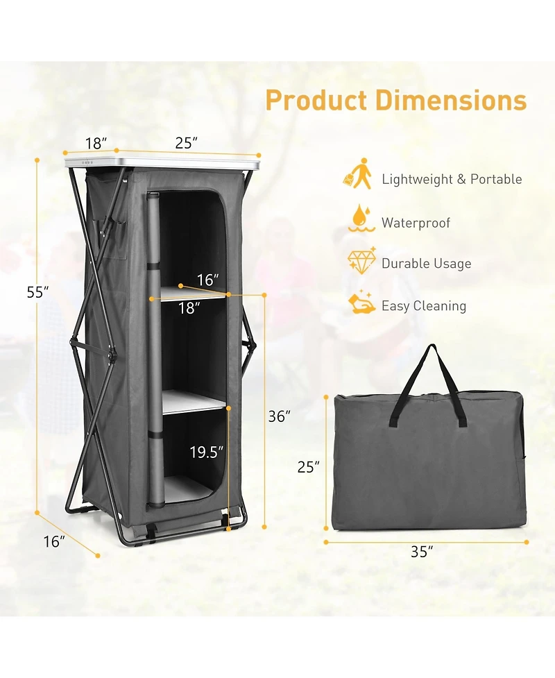 Gouun Folding Camping Storage Cabinet with 3 Shelves and Carry Bag-xl