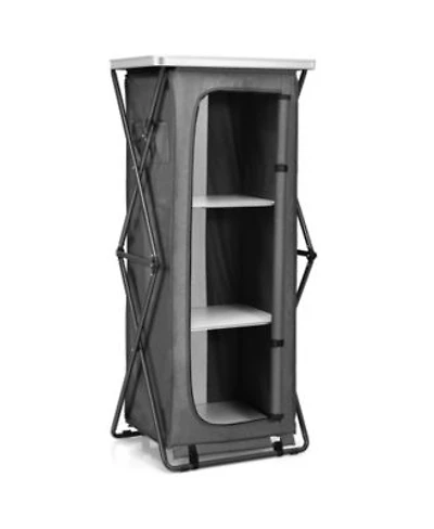 Gouun Folding Camping Storage Cabinet with 3 Shelves Carry Bag