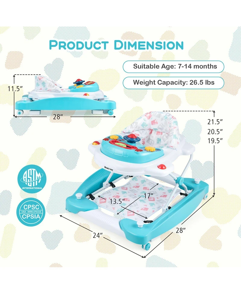 Gouun 6 in 1 Foldable Baby Walker with Adjustable Height