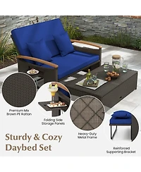 Outdoor Wicker Daybed with Folding Panels and Storage Ottoman