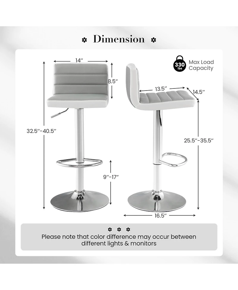 Gouun Set of 2 Adjustable Heights Barstool with Pu Leather