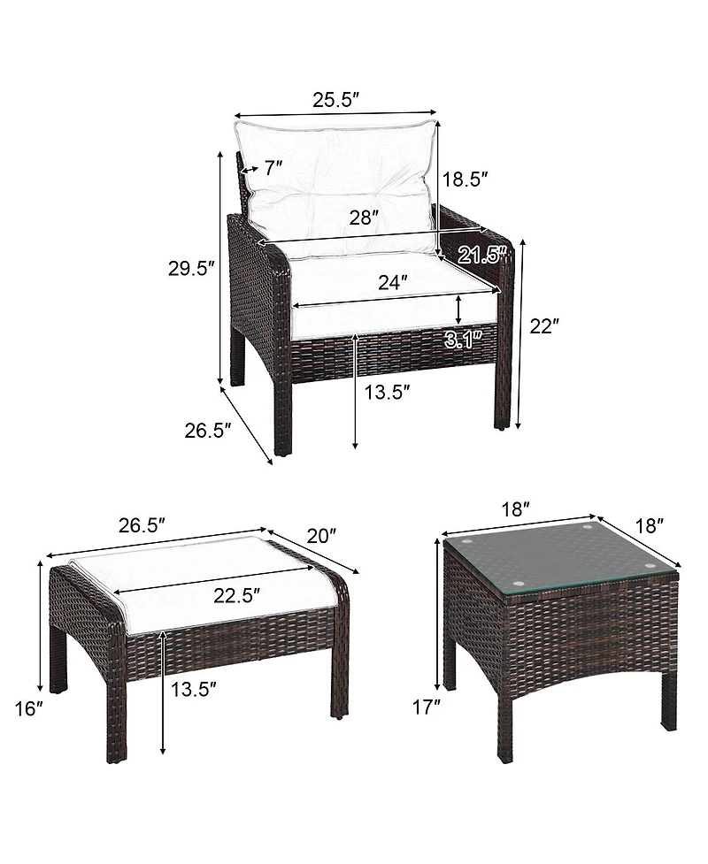 Gouun 5 Pieces Patio Rattan Sofa Ottoman Furniture Set with Cushions