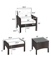 Gouun 5 Pieces Patio Rattan Sofa Ottoman Furniture Set with Cushions