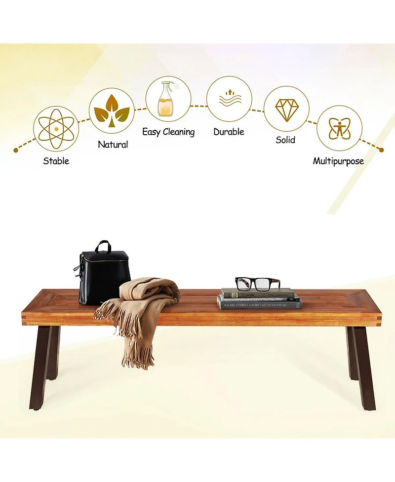 Gouun Patio Acacia Wood Dining Bench Seat with Steel Legs