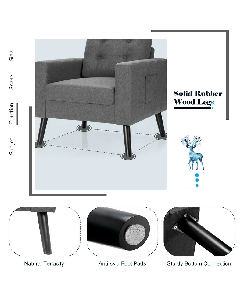 Gouun Mid-Century Upholstered Armchair Club Chair with Rubber Wood Legs