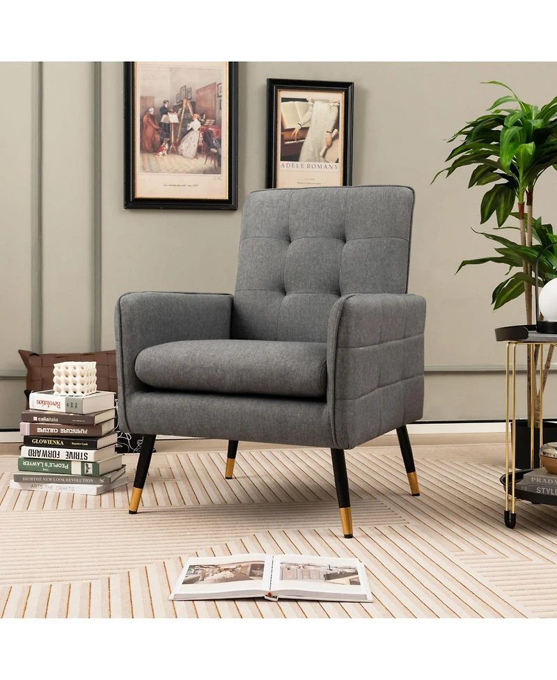 Gouun Linen Fabric Accent Chair with Removable Seat Cushion