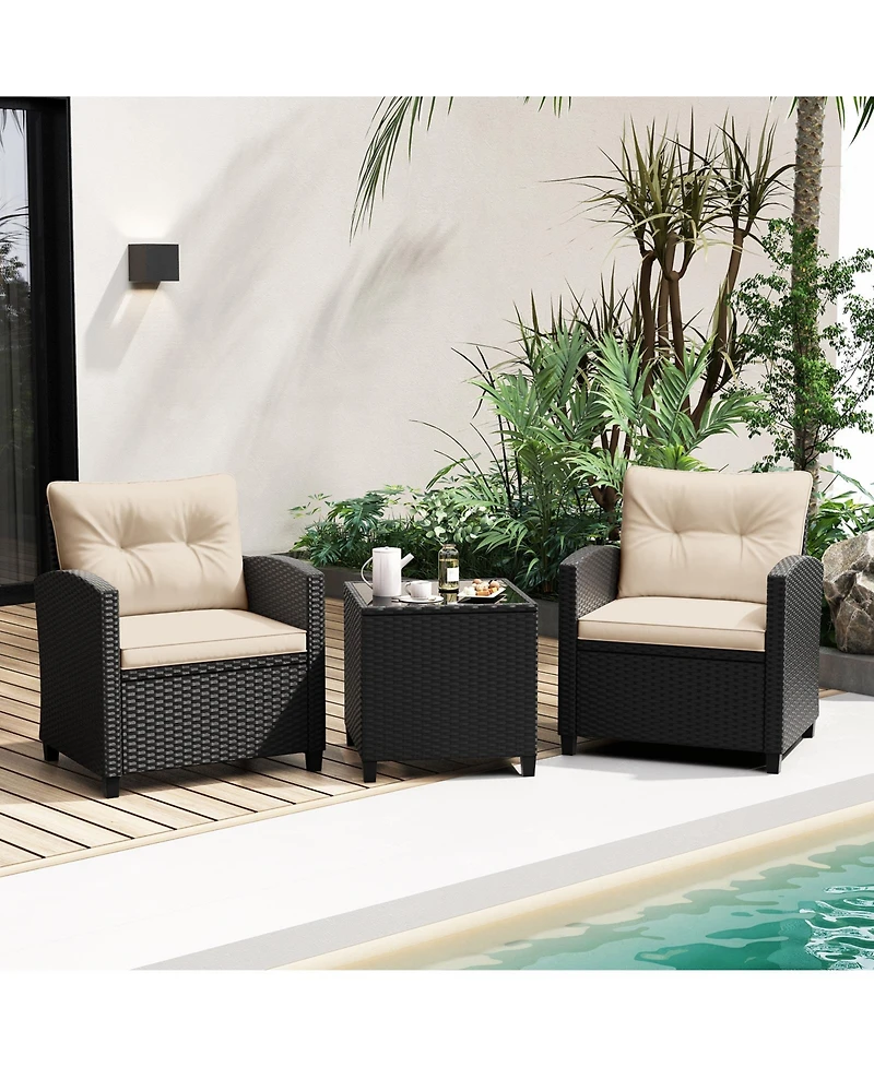 Gouun 3 Pieces Patio Furniture Set with Tempered Glass Table-Off