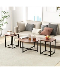 Gouun 3-Piece Table Set Round Table and 2PCS Square End Tables