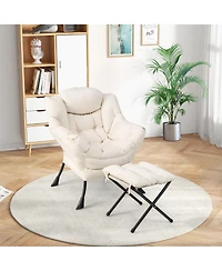 Gouun Modern Accent Sofa Chair with Folding Footrest and Side Pocket