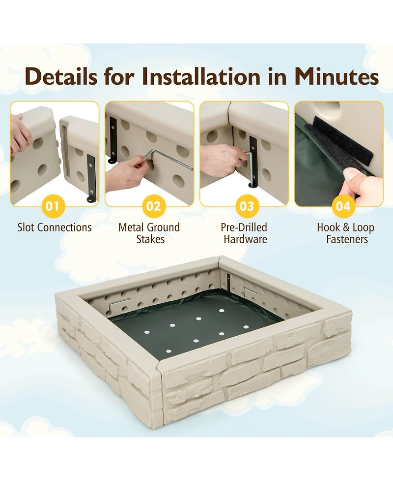 Gouun 2-In-1 Hdpe Kids Sandbox with Cover and Bottom Liner