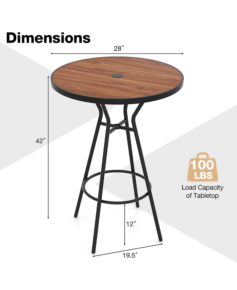 Gouun 28 Inches Outdoor Bar Table with Wood-Like Tabletop for Backyard Garden