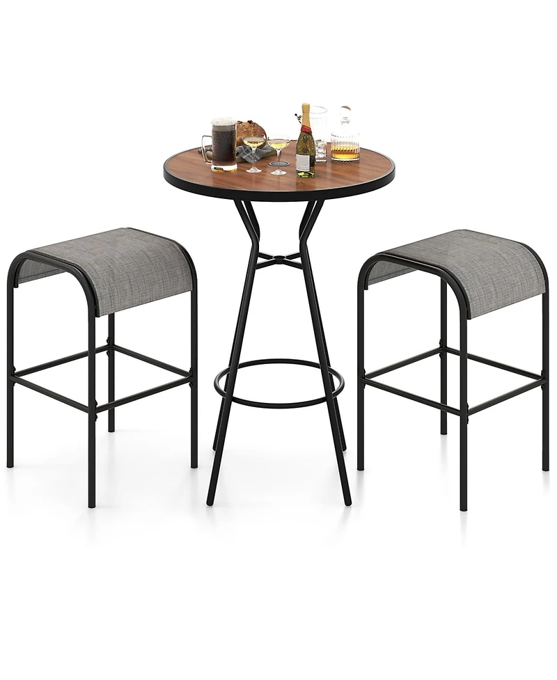 3 Pieces Outdoor Round Bar Table Set with 1.6 Inches Umbrella Hole