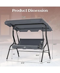Gouun 3-Seat Outdoor Patio Canopy Swing with Cushioned Steel Frame