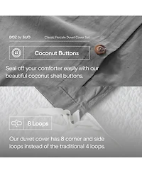 Doz by Sijo Doz 100% Long Staple Percale Cotton Duvet Cover Set, Hotel Cool Crisp, Breathable, Durable