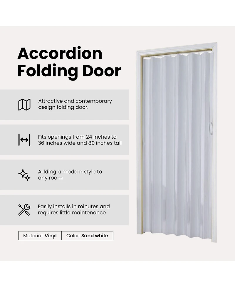Ltl Home Products Contempora Accordion Folding Door, 36 x 80 Inches, Sand White
