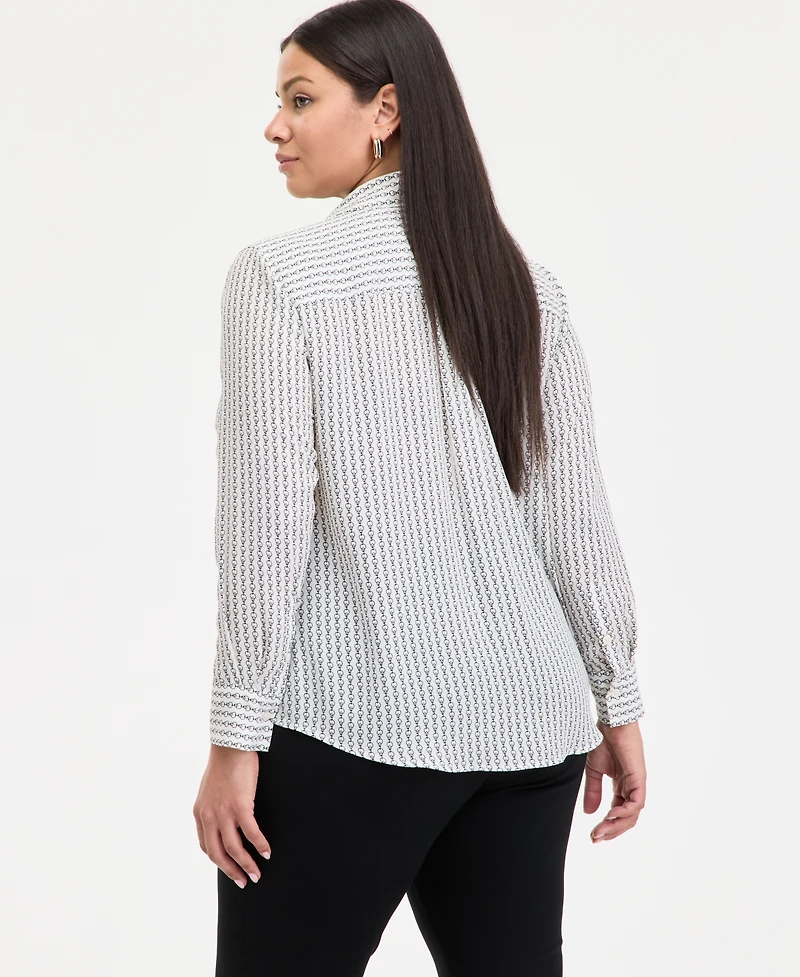 INC Plus Size Striped Long-Sleeve Shirt, Exclusively at Macy's