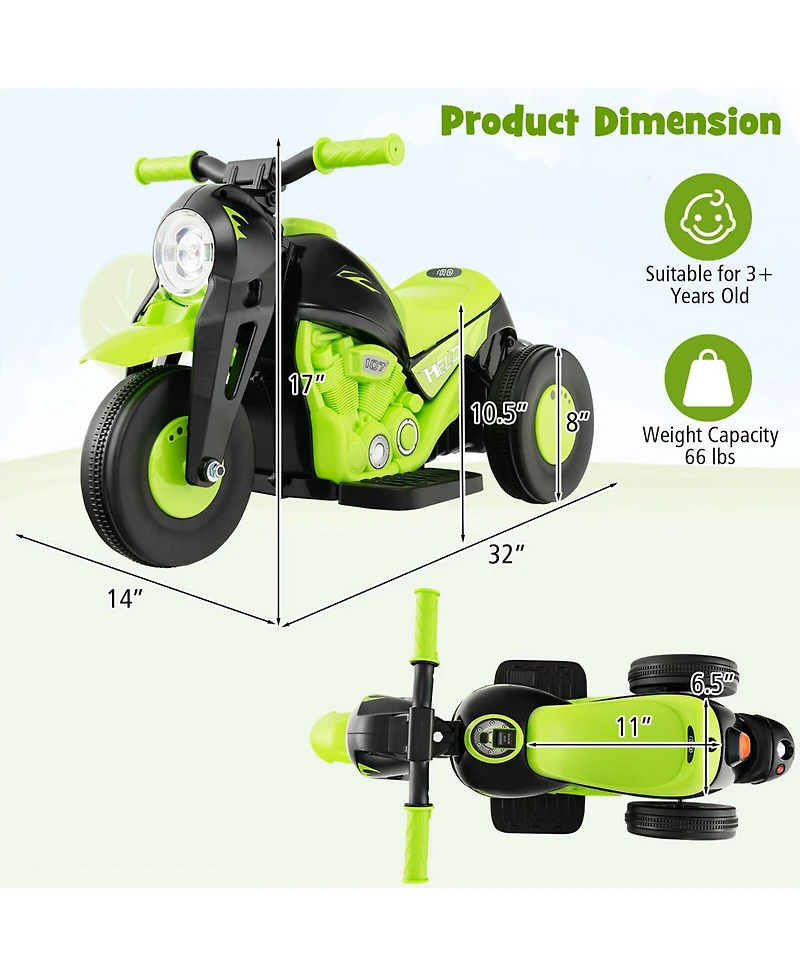 Gymax 6V Kids Bubble Car Electric Ride on Motorcycle w/ Music Button & Led Headlight