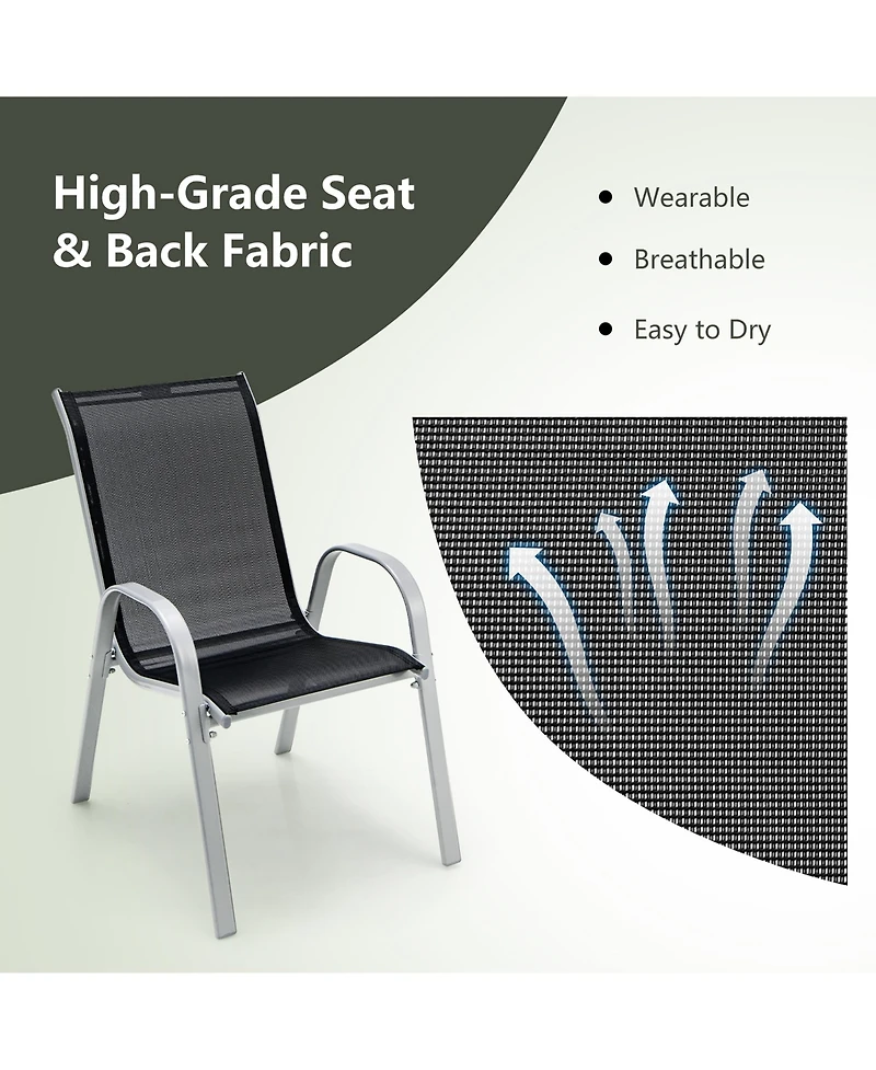 Gymax 4PCS Patio Stacking Dining Chairs w/ Curved Armrests & Breathable Seat Fabric