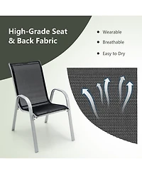 Gymax 4PCS Patio Stacking Dining Chairs w/ Curved Armrests & Breathable Seat Fabric