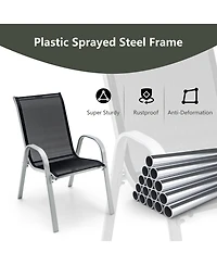 Gymax 4PCS Patio Stacking Dining Chairs w/ Curved Armrests & Breathable Seat Fabric