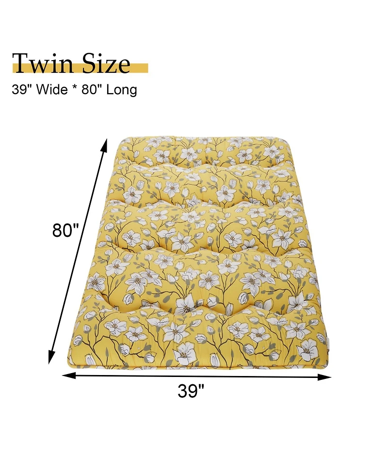 gaomon Japanese Floor Mattress, Twin Size Futon Mattress, Thick Tatami Roll-Up Mattress for Camping & Guest Room, Yellow Flower Design