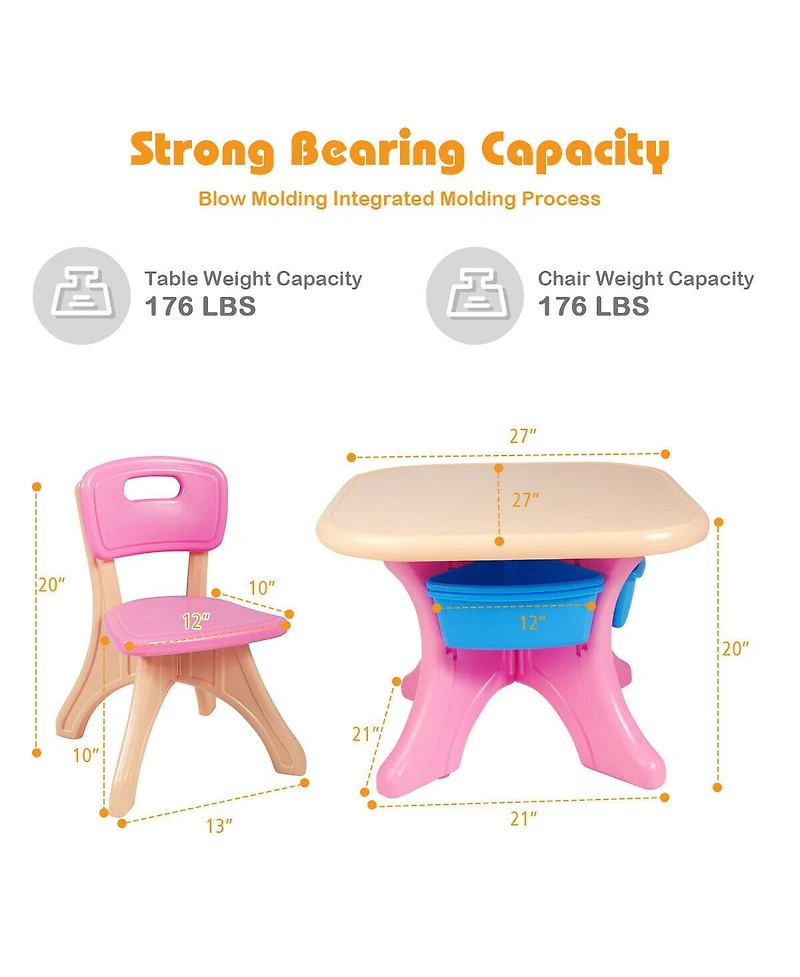 Gouun In/Outdoor 3-Piece Plastic Children Play Table & Chair Set