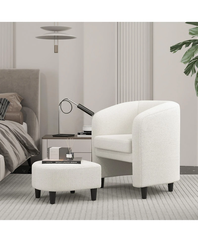 Gouun Modern Upholstered Barrel Teddy Velvet Chair with Ottoman