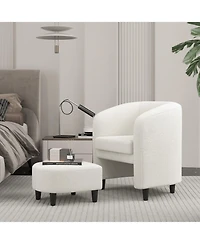 Gouun Modern Upholstered Barrel Teddy Velvet Chair with Ottoman