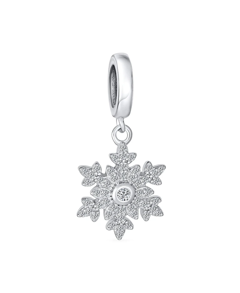 Bling Jewelry Christmas Dangle Snowflake Bead Charm .925 Sterling Silver