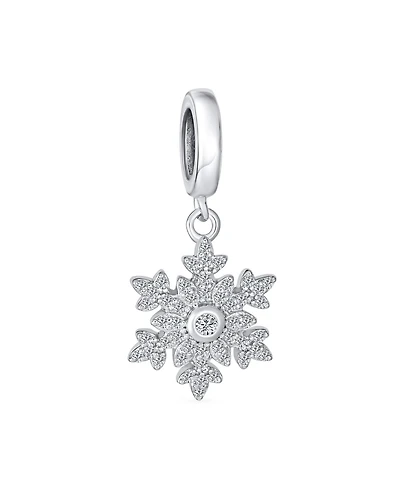 Bling Jewelry Christmas Dangle Snowflake Bead Charm .925 Sterling Silver