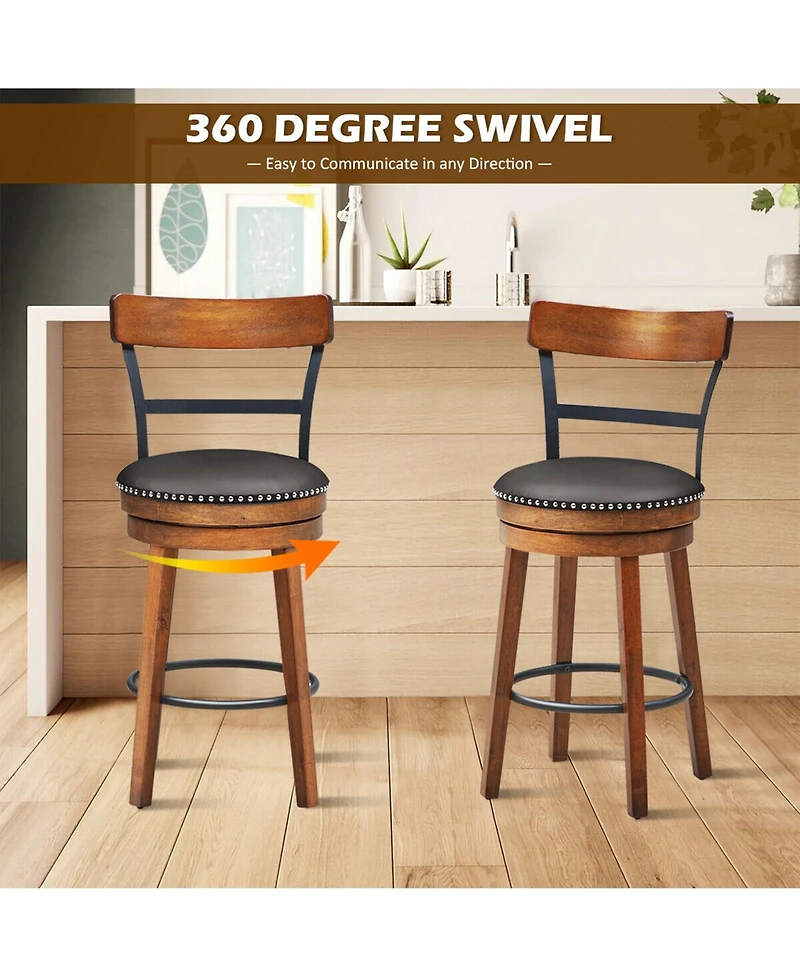 Gymax Set of 4 BarStool 25.5'' Swivel Counter Height Dining Chair with Rubber Wood Legs