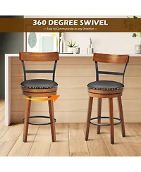 Gymax Set of 4 BarStool 25.5'' Swivel Counter Height Dining Chair with Rubber Wood Legs