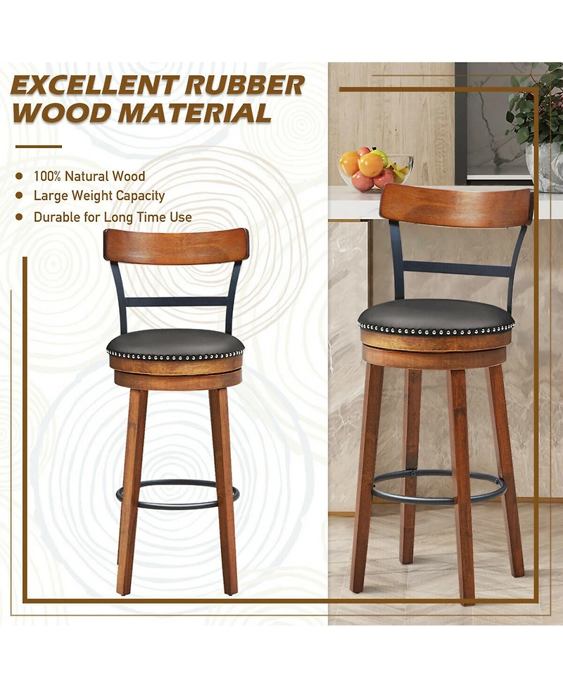 Gymax Set of BarStool 30.5'' Swivel Pub Height Dining Chair with Rubber Wood Legs