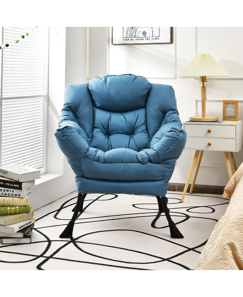 Gouun Modern Polyester Fabric Lazy Chair with Steel Frame and Side Pocket