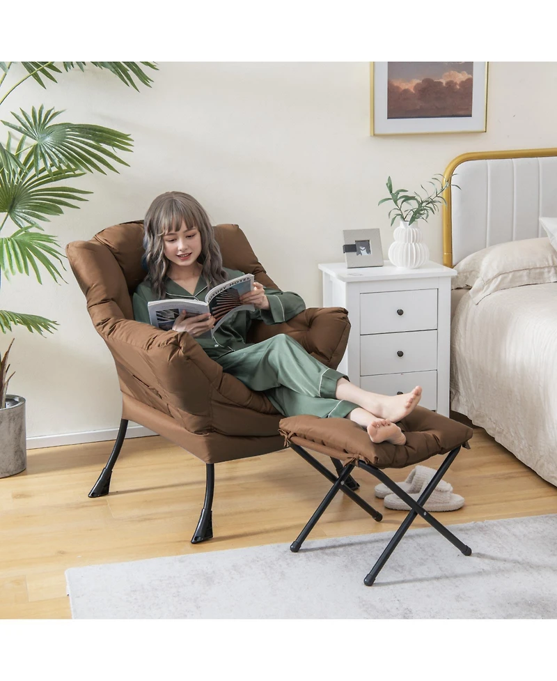 Gouun Modern Accent Sofa Chair with Folding Footrest and Side Pocket