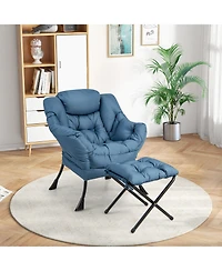 Gouun Modern Accent Sofa Chair with Folding Footrest and Side Pocket