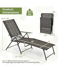 Gouun 2 Piece Patio Folding Chaise Lounge Chairs Recliner with 6-Level Backrest