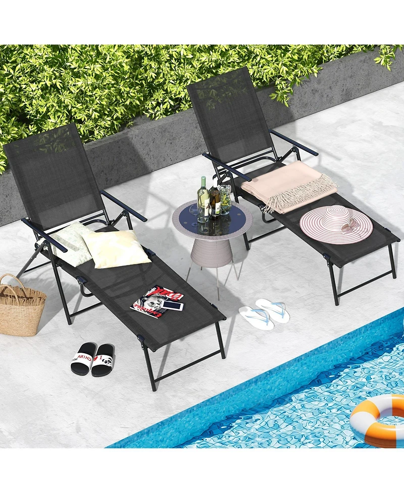 Gouun 2 Piece Patio Folding Chaise Lounge Chairs Recliner with 6-Level Backrest