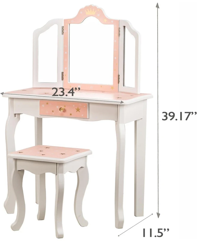 gaomon Kids Vanity Set, Girls Vanity Set with Mirror and Stool
