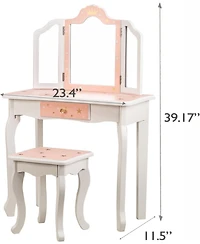 gaomon Kids Vanity Set, Girls Vanity Set with Mirror and Stool