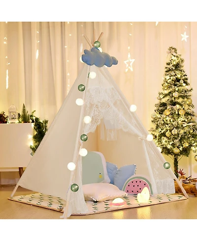 Gymax Kids Lace Teepee Tent Folding Children Playhouse W/Bag Christmas