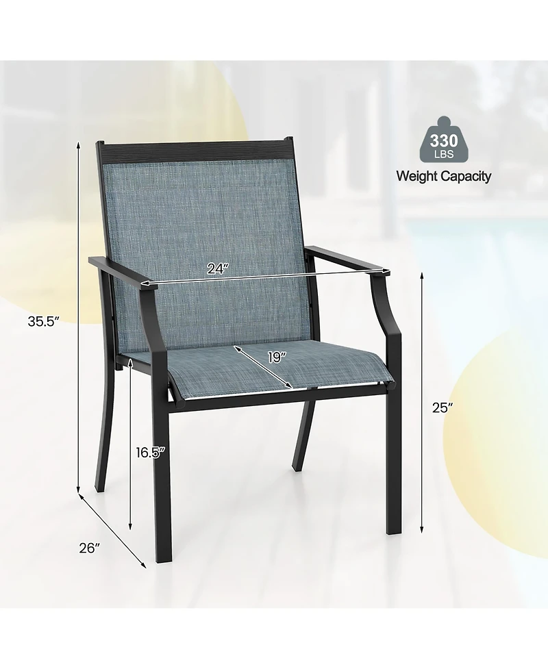 Gymax Set of 2 Patio Dining Chairs Outdoor Armchairs w/ Sturdy Metal Frame