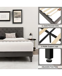 Gouun Queen Size Upholstered Platform Bed with Tufted Headboard-Queen Size