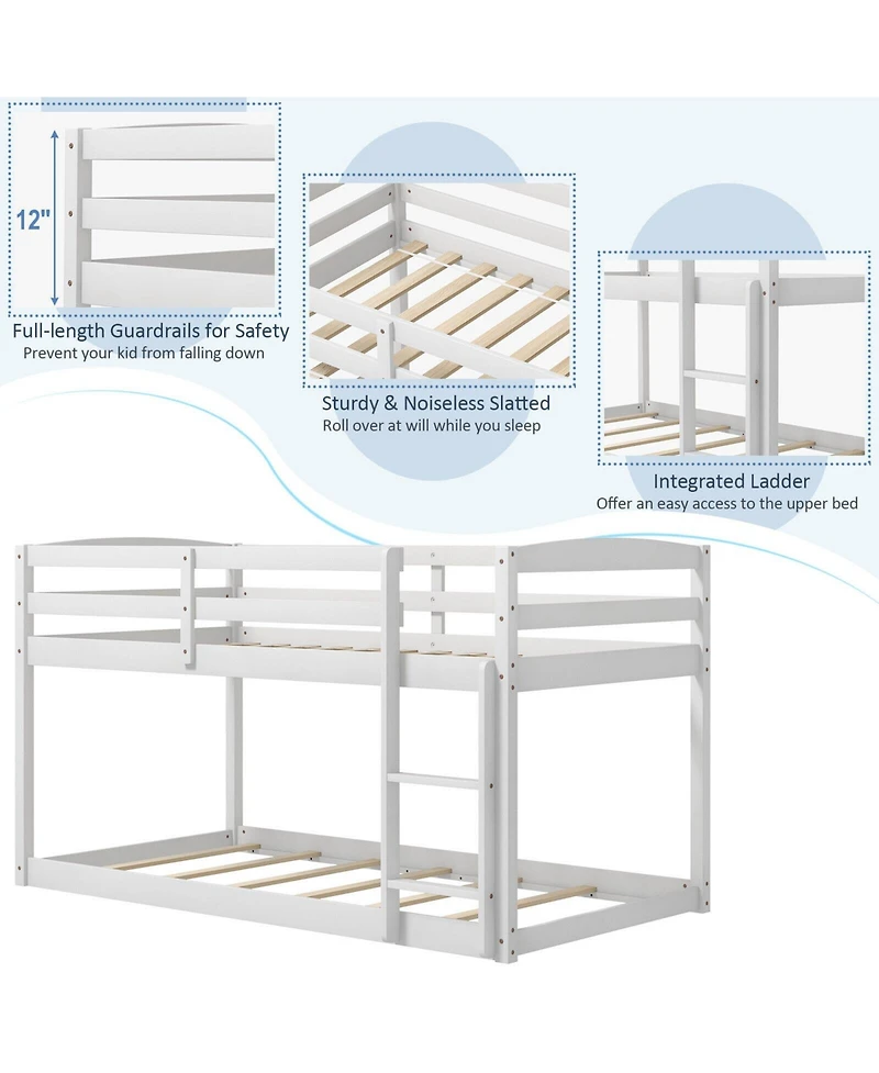 Gouun Twin Size Bunk Bed with High Guardrails and Integrated Ladder